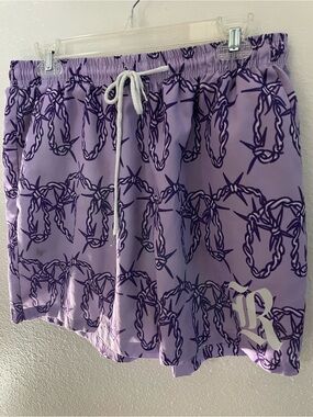 ROMWE Lavender Athletic Shorts with Dark Purple Barbed-Print